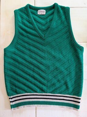 VTG Donegal Green Sweater VestSz M Grandpa Golf Chevron Knit Irish Retro Preppy
